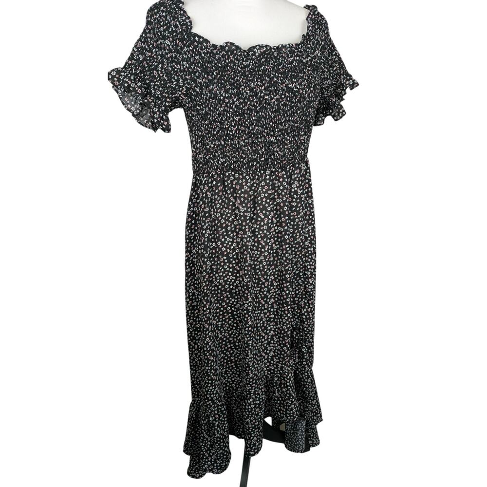Blue Rain Ditsy Floral Hi-Lo Dress | Crepe Boho Skater Dress size L bust 40"NWT